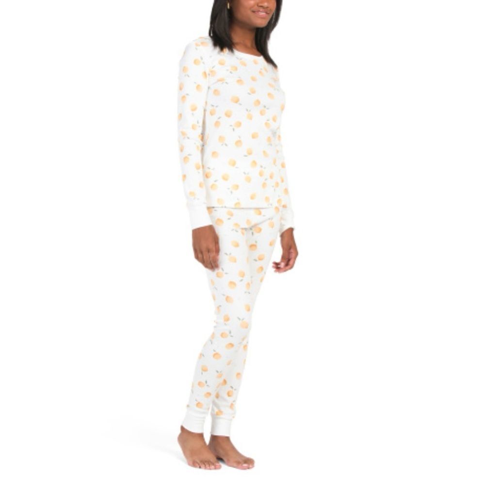 PETIT LEM XL White Yellow Lemon Print Organic Cotton Long Sleeve Jogger PJ Set